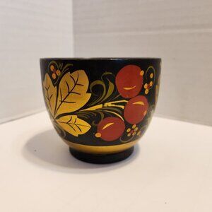 Vintage Russian Khokhloma Hand-Painted Decorative Wooden Cup/Bowl Artisan Craft